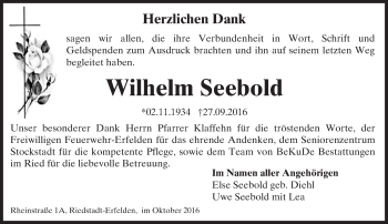 Traueranzeige von Wilhelm Seebold von Trauerportal Echo Online