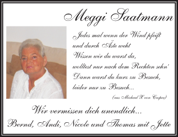 Traueranzeige von Meggi Saatmann von  Usinger Anzeiger