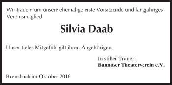 Traueranzeige von Silvia Daab von Trauerportal Echo Online