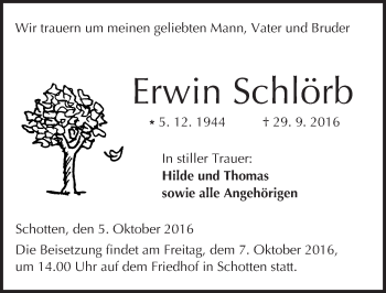 Traueranzeige von Erwin Schlörb von  Kreisanzeiger