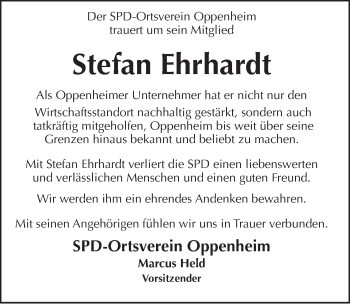 Traueranzeige von Stefan Ehrhardt von Trauerportal Rhein Main Presse