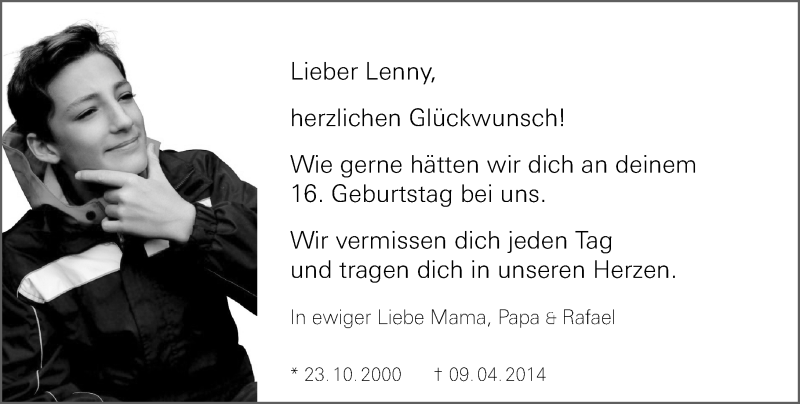  Traueranzeige für Leonard Timon Janis Sieben vom 22.10.2016 aus Trauerportal Rhein Main Presse