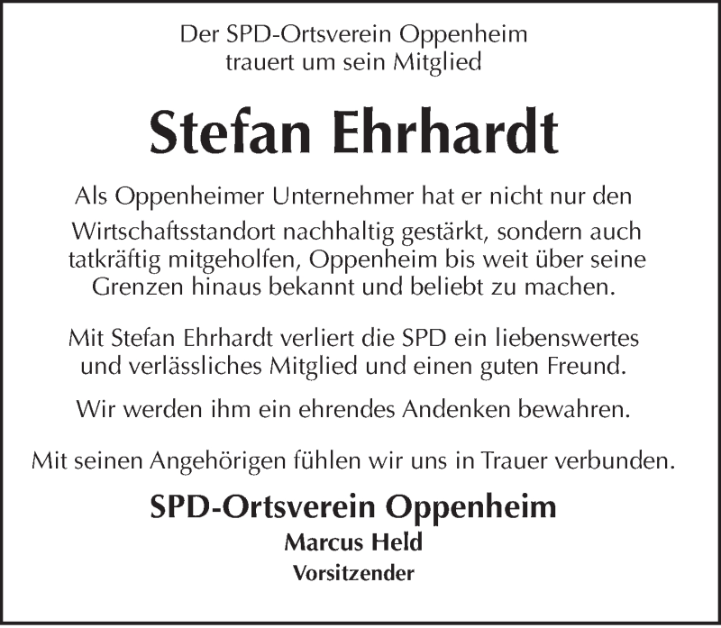  Traueranzeige für Stefan Ehrhardt vom 21.10.2016 aus Trauerportal Rhein Main Presse