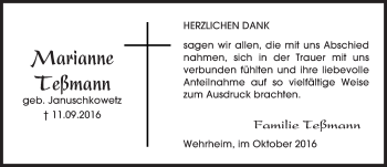 Traueranzeige von Marianne Teßmann von  Usinger Anzeiger