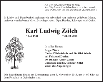 Traueranzeige von Karl Ludwig Zölch von Trauerportal Rhein Main Presse