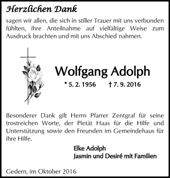 Traueranzeige von Wolfgang Adolph von  Kreisanzeiger
