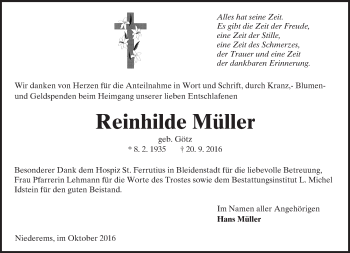 Traueranzeige von Reinhilde Müller von  Camberger Anzeiger