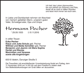 Traueranzeige von Hermann Pecher von Trauerportal Rhein Main Presse