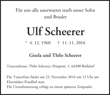 Traueranzeige von Ulf Scheerer von Trauerportal Echo Online