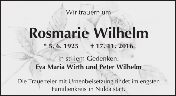 Traueranzeige von Rosmarie Wilhelm von  Kreisanzeiger