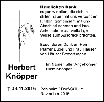 Traueranzeige von Herbert Knöpper von  Gießener Anzeiger