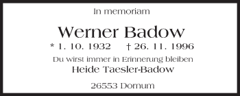 Traueranzeige von Werner Badow von Trauerportal Rhein Main Presse