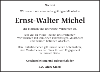 Traueranzeige von Ernst-Walter Michel von Trauerportal Rhein Main Presse