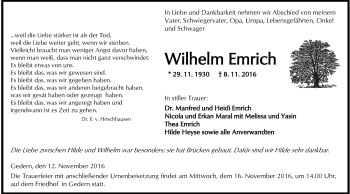 Traueranzeige von Wilhelm Emrich von  Kreisanzeiger