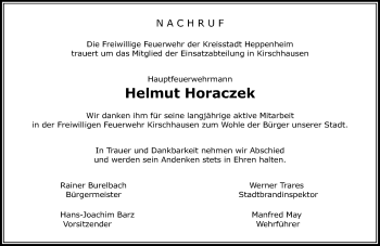 Traueranzeige von Helmut Horaczek von Trauerportal Echo Online