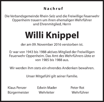 Traueranzeige von Willi Knippel von Trauerportal Rhein Main Presse