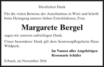Traueranzeige von Margarete Bergel von Trauerportal Echo Online