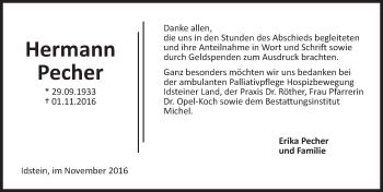 Traueranzeige von Hermann Pecher von Trauerportal Rhein Main Presse