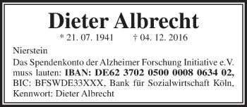 Traueranzeige von Dieter Albrecht von Trauerportal Rhein Main Presse