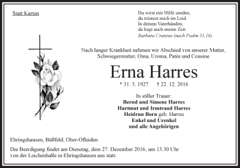 Traueranzeige von Erna Harres von VRM Trauer