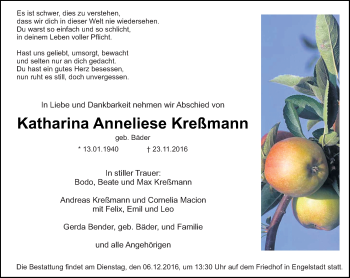 Traueranzeige von Katharina Anneliese Kreßmann von Trauerportal Rhein Main Presse