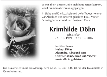 Traueranzeige von Krimhilde Döhn von Trauerportal Echo Online