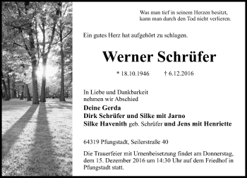 Traueranzeige von Werner Schrüfer von Trauerportal Echo Online