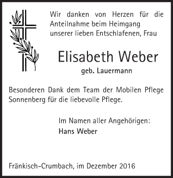 Traueranzeige von Elisabeth Weber von Trauerportal Rhein Main Presse