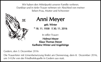Traueranzeige von Anni Meyer von  Kreisanzeiger