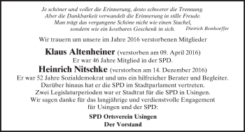 Traueranzeige von In Gedenken  von  Usinger Anzeiger