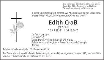 Traueranzeige von Edith Craß von  Gießener Anzeiger