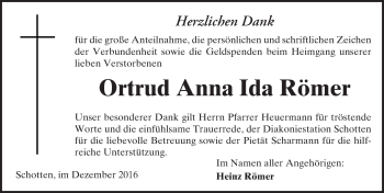 Traueranzeige von Ortrud Anna Ida Römer von  Kreisanzeiger