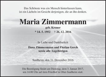 Traueranzeige von Maria Zimmermann von Trauerportal Rhein Main Presse