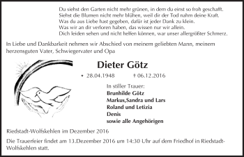 Traueranzeige von Dieter Götz von Trauerportal Echo Online