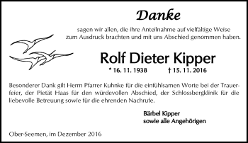 Traueranzeige von Rolf Dieter Kipper von  Kreisanzeiger