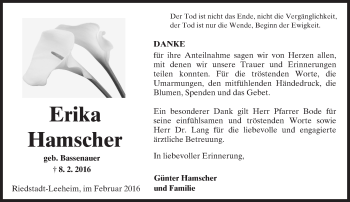 Traueranzeige von Erika Hamscher von trauer.echo-online.de