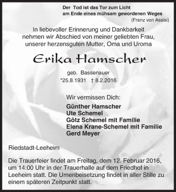 Traueranzeige von Erika Hamscher von trauer.echo-online.de