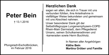 Traueranzeige von Peter Bein von trauer.echo-online.de