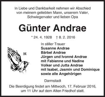 Traueranzeige von Günter Andrae von trauer.echo-online.de