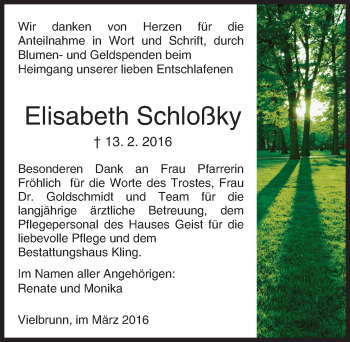 Traueranzeige von Elisabeth Schloßky von trauer.echo-online.de