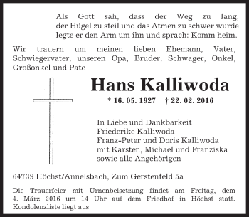 Traueranzeige von Hans Kalliwoda von trauer.echo-online.de