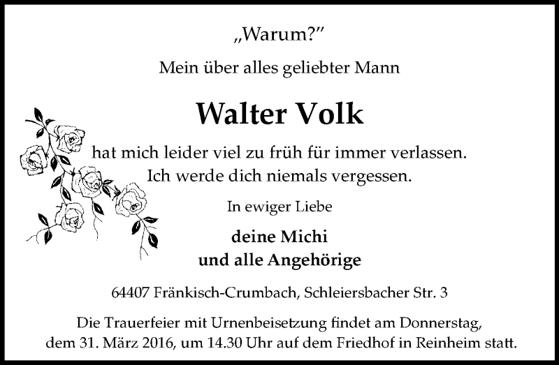  Traueranzeige für Walter Volk vom 26.03.2016 aus trauer.echo-online.de