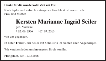 Traueranzeige von Kersten Marianne Ingrid Seiler von trauer.echo-online.de