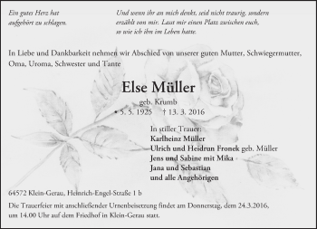 Traueranzeige von Else Müller von trauer.echo-online.de