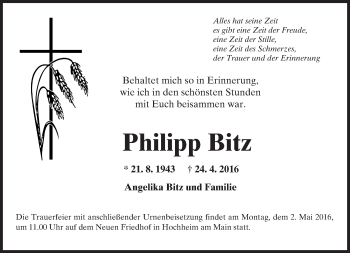 Traueranzeige von Philipp Bitz von  Allgemeine Zeitung Mainz