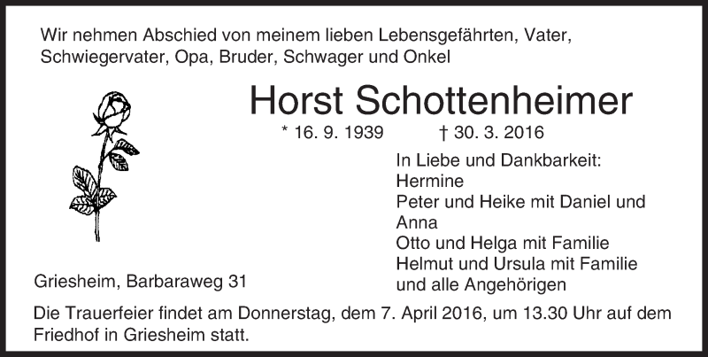  Traueranzeige für Horst Schottenheimer vom 02.04.2016 aus trauer.echo-online.de