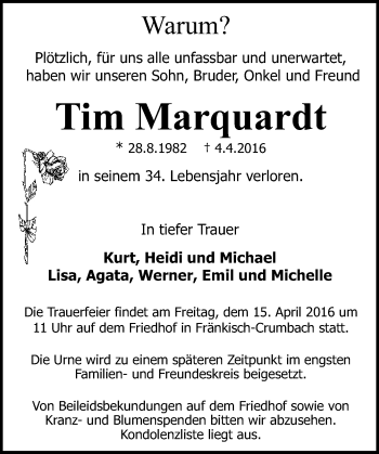 Traueranzeige von Tim Marquardt von trauer.echo-online.de