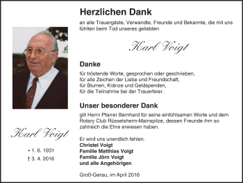 Traueranzeige von Karl Voigt von trauer.echo-online.de