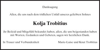 Traueranzeige von Kolja Trobitius von trauer.echo-online.de