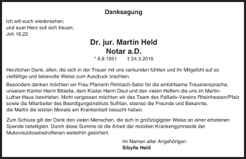 Traueranzeige von Martin Held von  Allg. Zeitung Bad Kreuznach